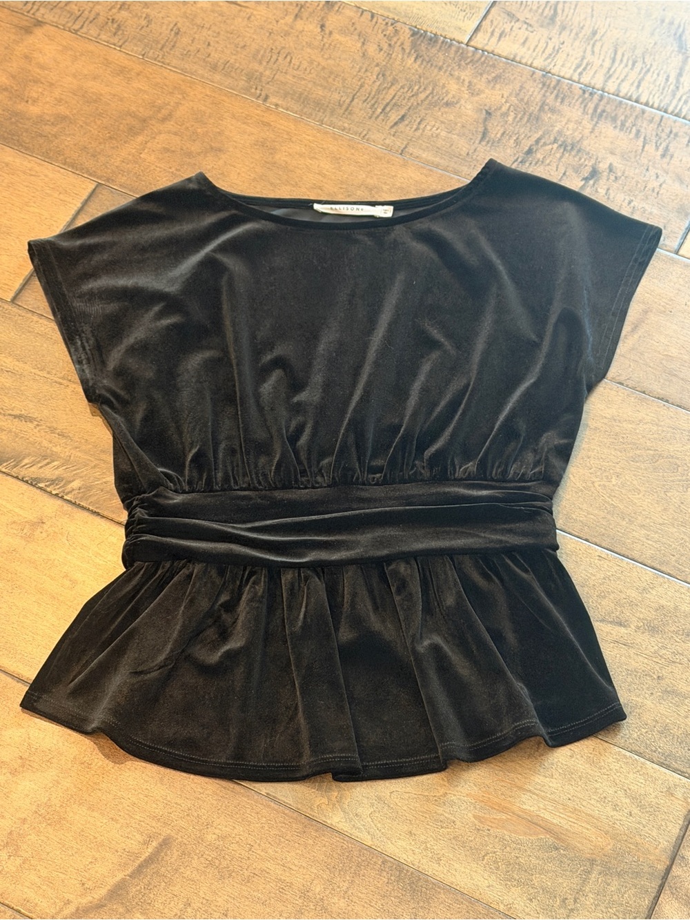 Ellison Black Velvet Peplum Top w Defined Waist Size S